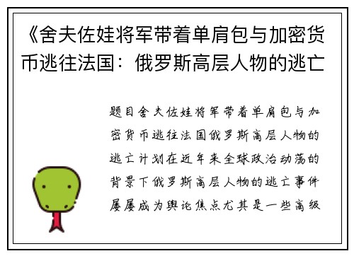 《舍夫佐娃将军带着单肩包与加密货币逃往法国：俄罗斯高层人物的逃亡计划》