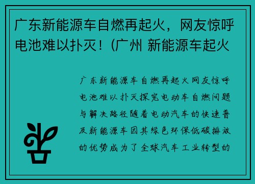 广东新能源车自燃再起火，网友惊呼电池难以扑灭！(广州 新能源车起火)