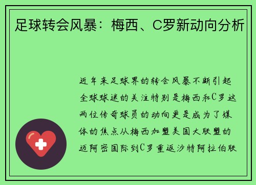 足球转会风暴：梅西、C罗新动向分析
