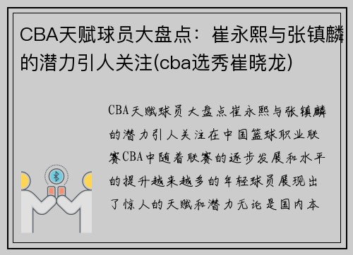 CBA天赋球员大盘点：崔永熙与张镇麟的潜力引人关注(cba选秀崔晓龙)