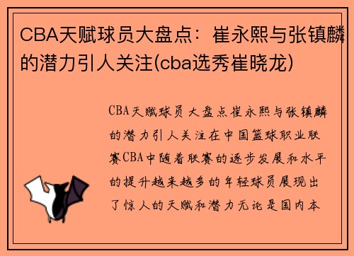 CBA天赋球员大盘点：崔永熙与张镇麟的潜力引人关注(cba选秀崔晓龙)